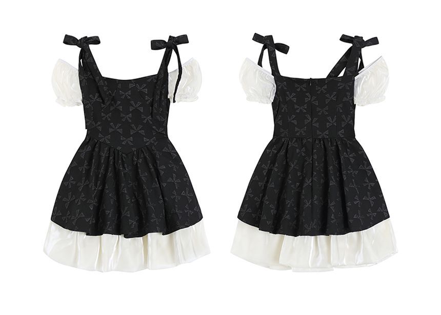 Short-Sleeve Cold Shoulder Pattern Mini A-Line Dress aa13 MK Kawaii Store