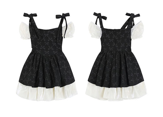 Short-Sleeve Cold Shoulder Pattern Mini A-Line Dress aa13 MK Kawaii Store