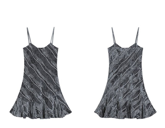 Spaghetti Strap Velvet Mini A-Line Dress aa12 MK Kawaii Store