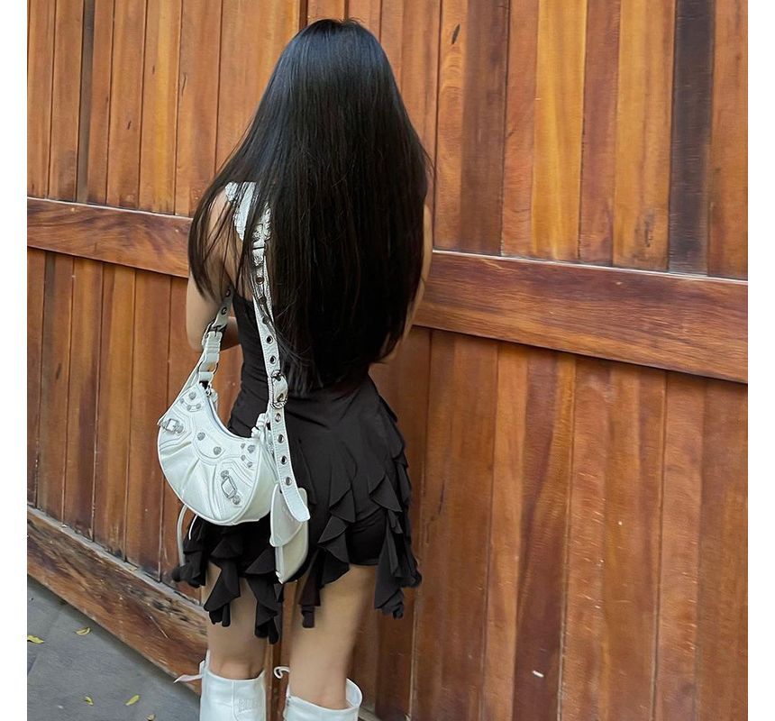 Strapless Plain Ruffle Mini Sheath Dress kk3 MK Kawaii Store