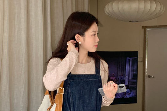 Washed Midi Denim Overall Dress kk22 MK Kawaii Store
