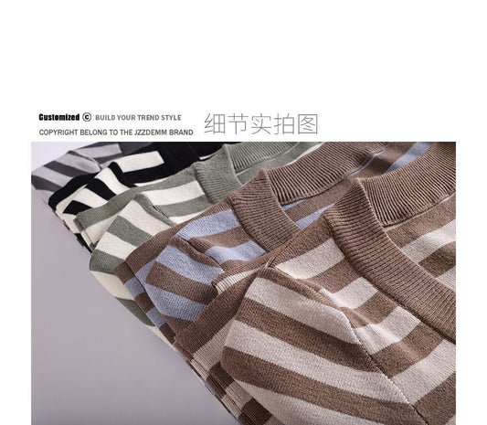 Short-Sleeve Square Neck Striped Midi A-Line Knit Dress kk18 MK Kawaii Store