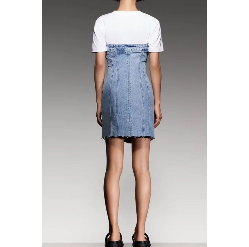 Strapless Denim Mini Sheath Dress kk12 MK Kawaii Store