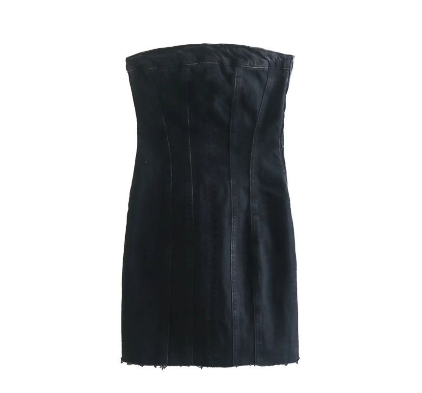 Strapless Denim Mini Sheath Dress kk12 MK Kawaii Store