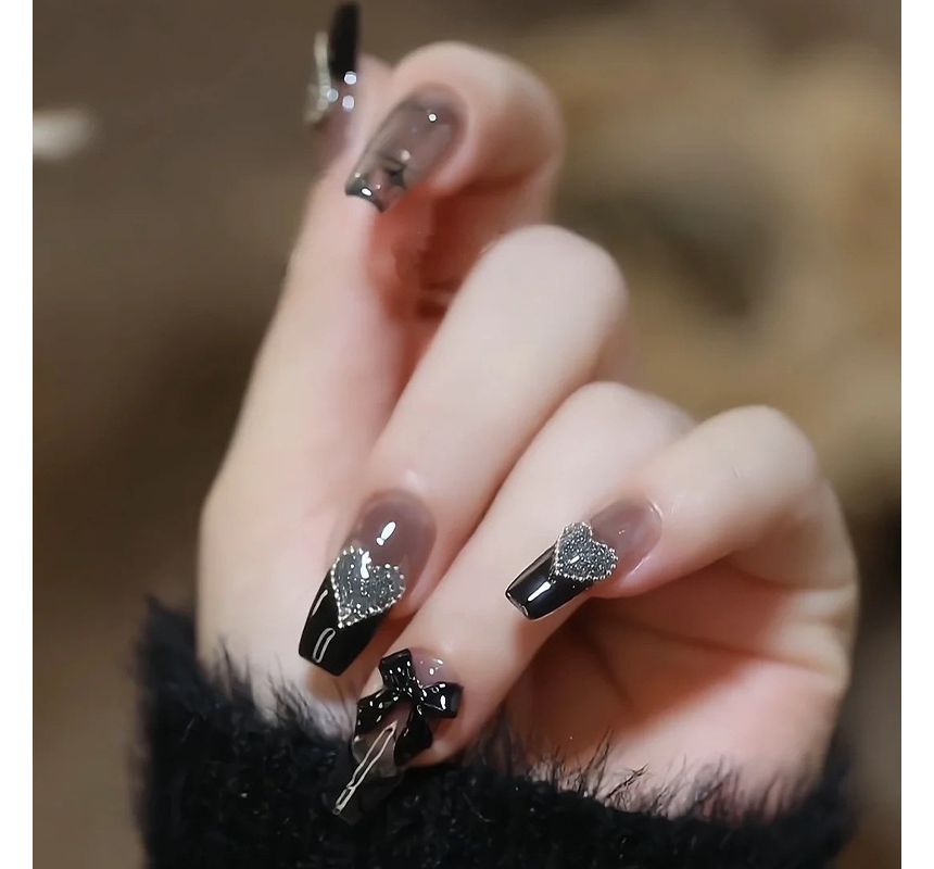 Heart Bow Square Nail Tips ZS1037 MK Kawaii Store