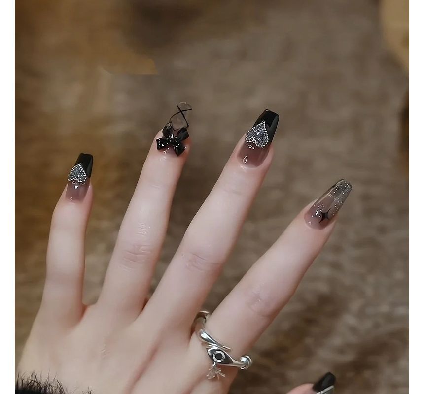 Heart Bow Square Nail Tips ZS1037 MK Kawaii Store