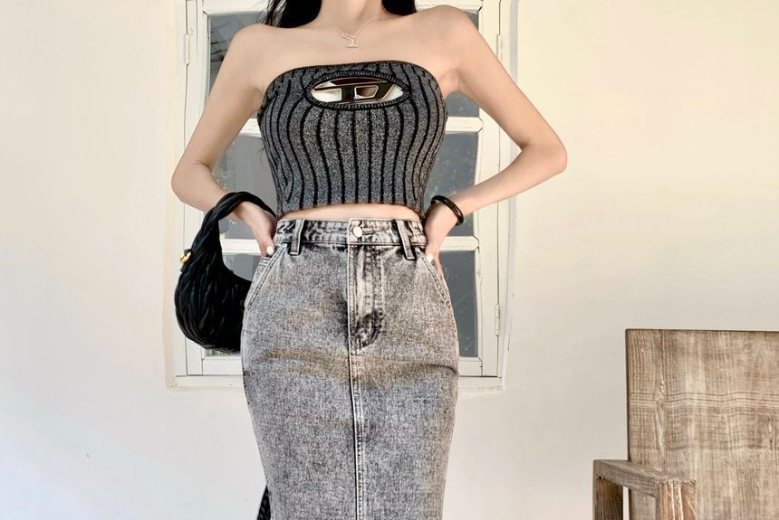 High Waist Denim Midi Skirt EE34 MK Kawaii Store