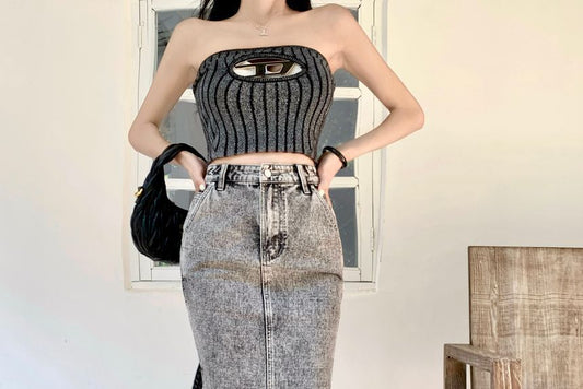 High Waist Denim Midi Skirt EE34 MK Kawaii Store