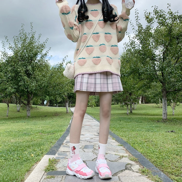 strawberry print oversized sweater - Cupcake MK Kawaii Store