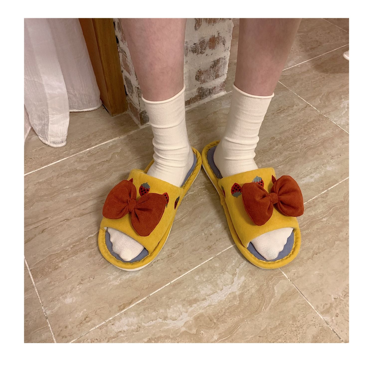Fluffy Bow Cotton Slippers Susan