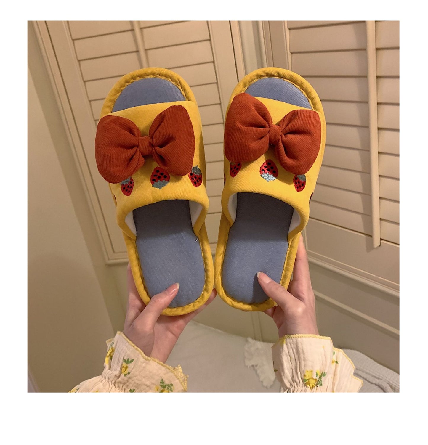Fluffy Bow Cotton Slippers Susan