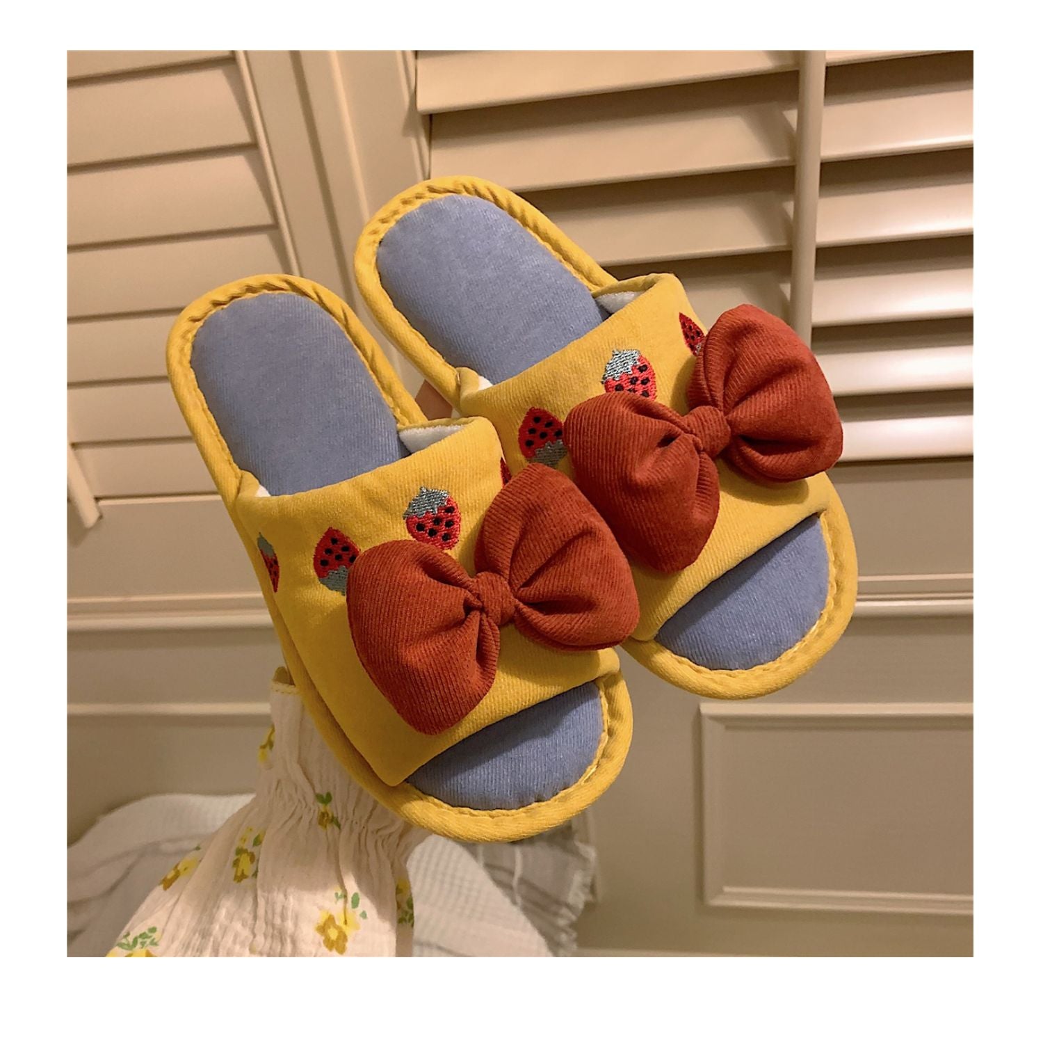 Fluffy Bow Cotton Slippers Susan