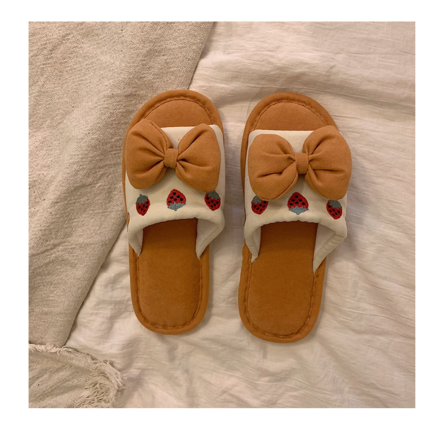 Fluffy Bow Cotton Slippers Susan