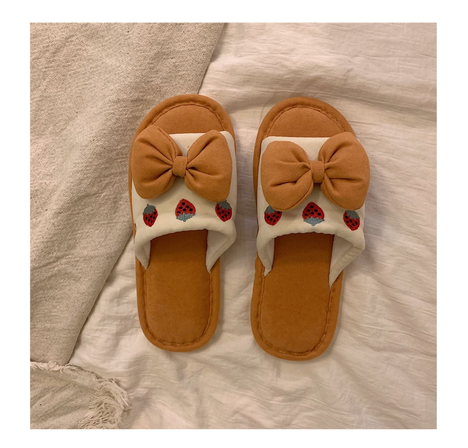 Fluffy Bow Cotton Slippers Susan