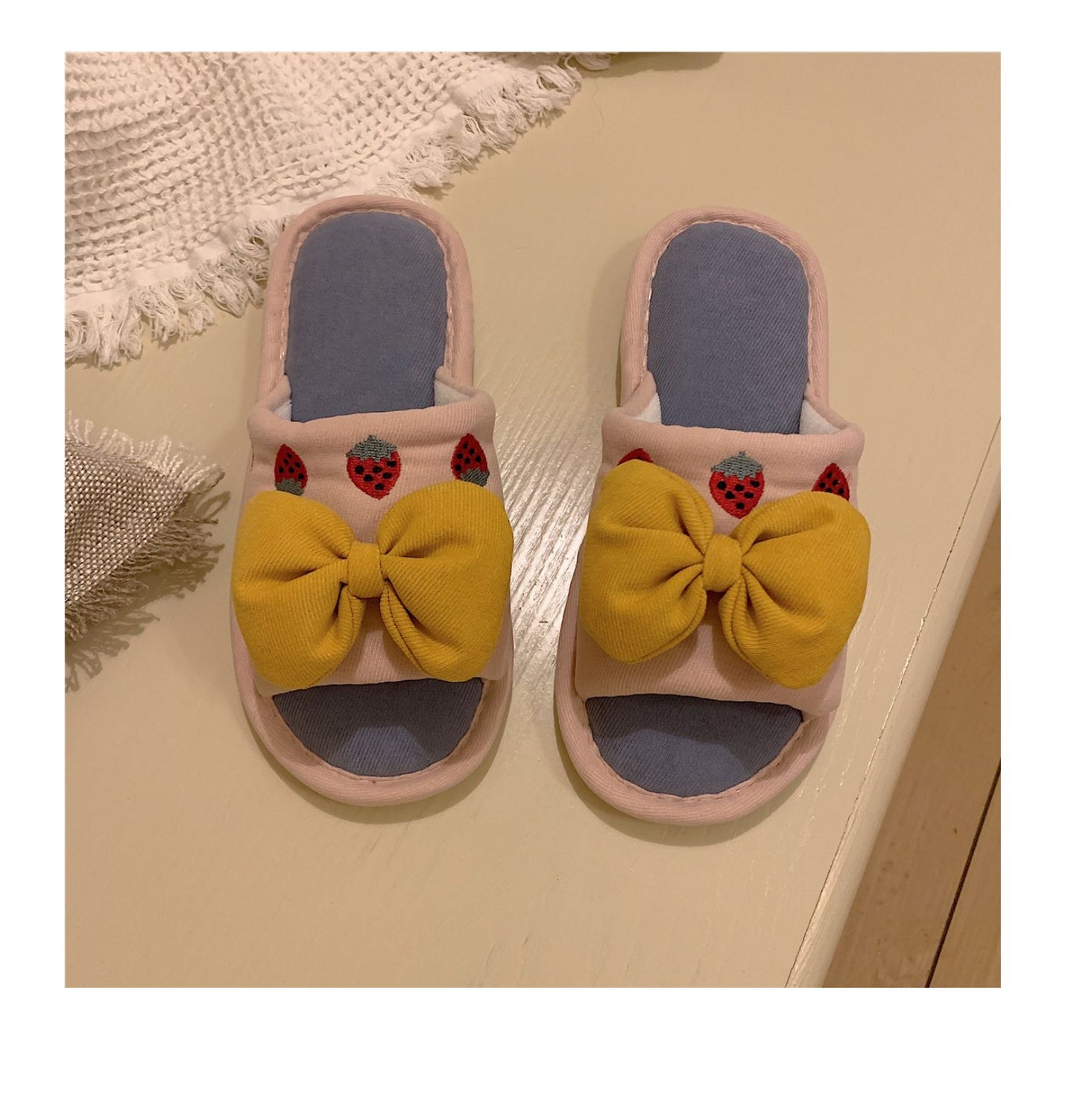 Fluffy Bow Cotton Slippers Susan