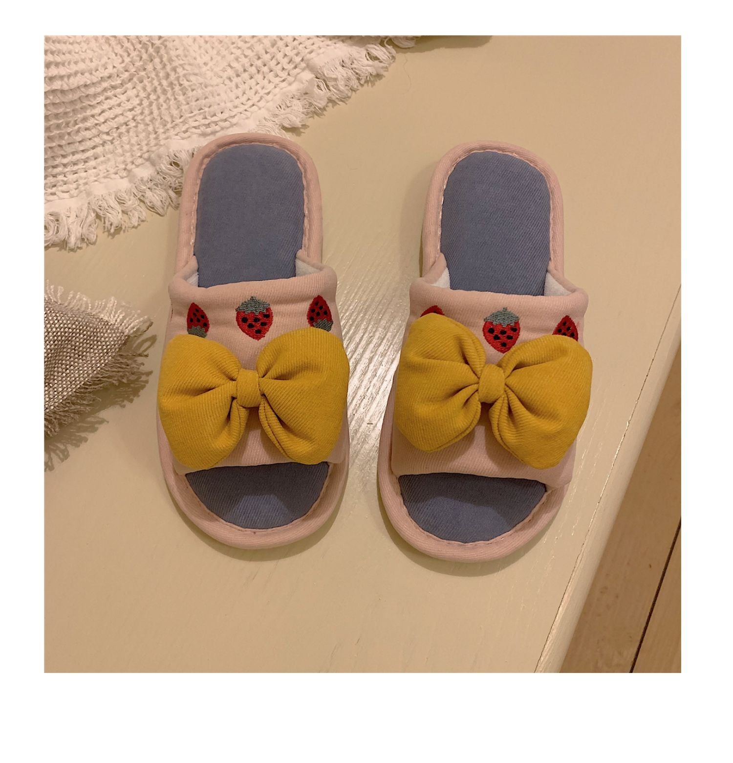 Fluffy Bow Cotton Slippers Susan