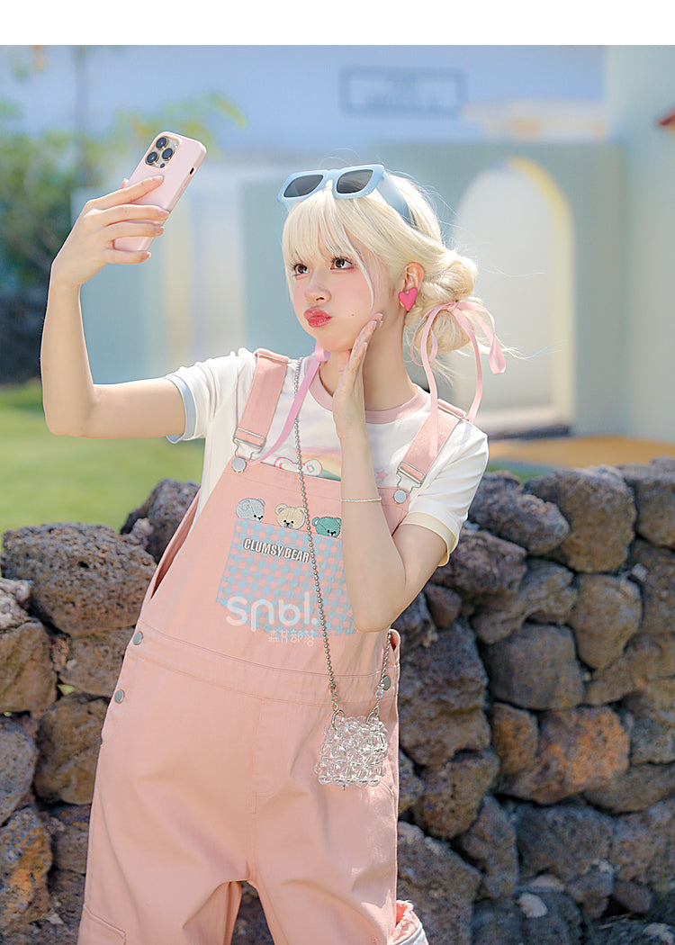 Soft Spring Pink Bears Overalls ON633 ONI