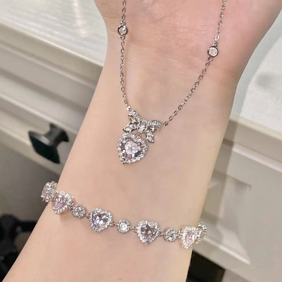Cute Heart Bowknot Diamond Bracelet Heart Necklace  - Heartzcore Heartzcore