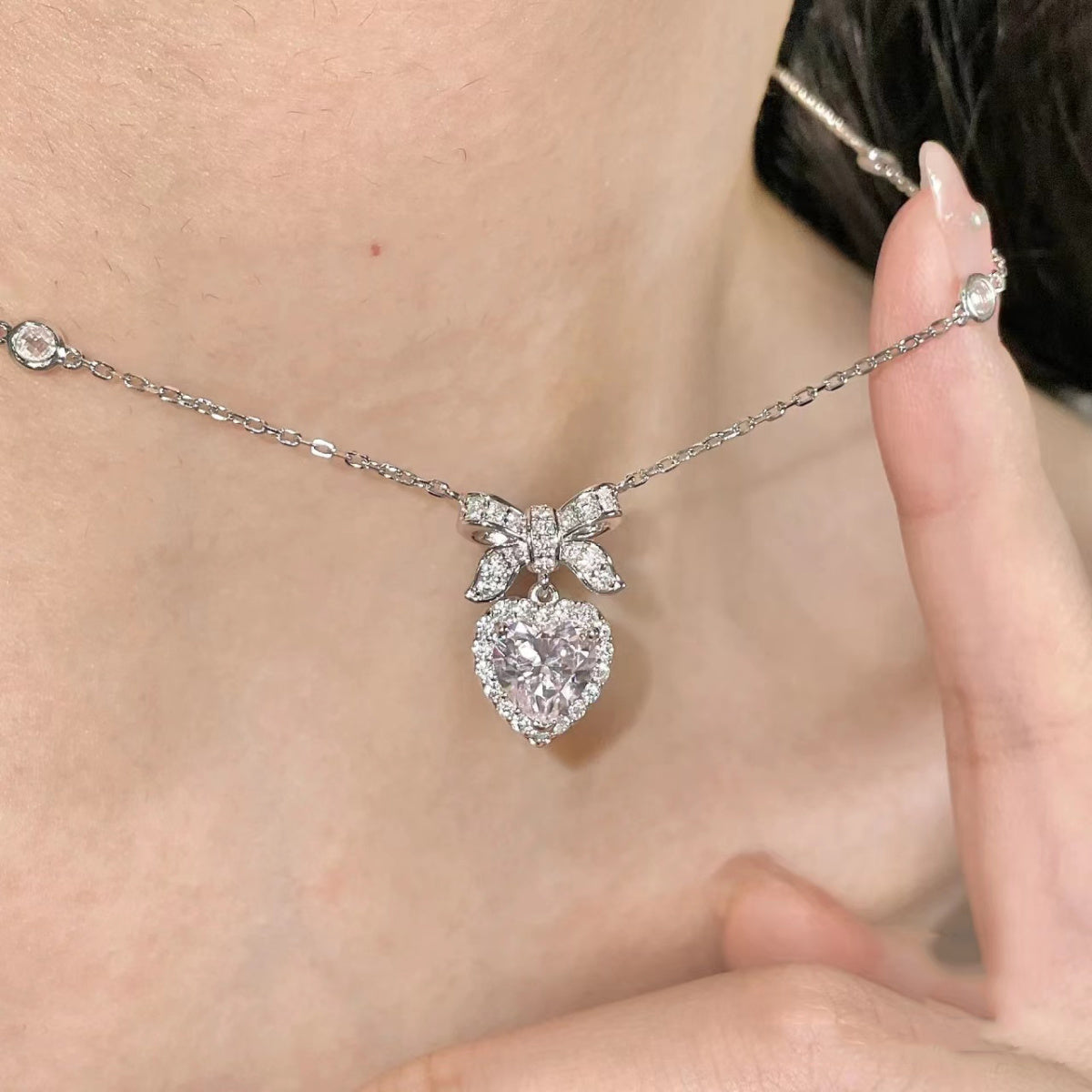 Cute Heart Bowknot Diamond Bracelet Heart Necklace  - Heartzcore Heartzcore