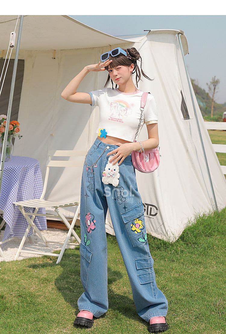 Y2K Style Denim Baggy Blue Bear Pants ON625 MK Kawaii Store