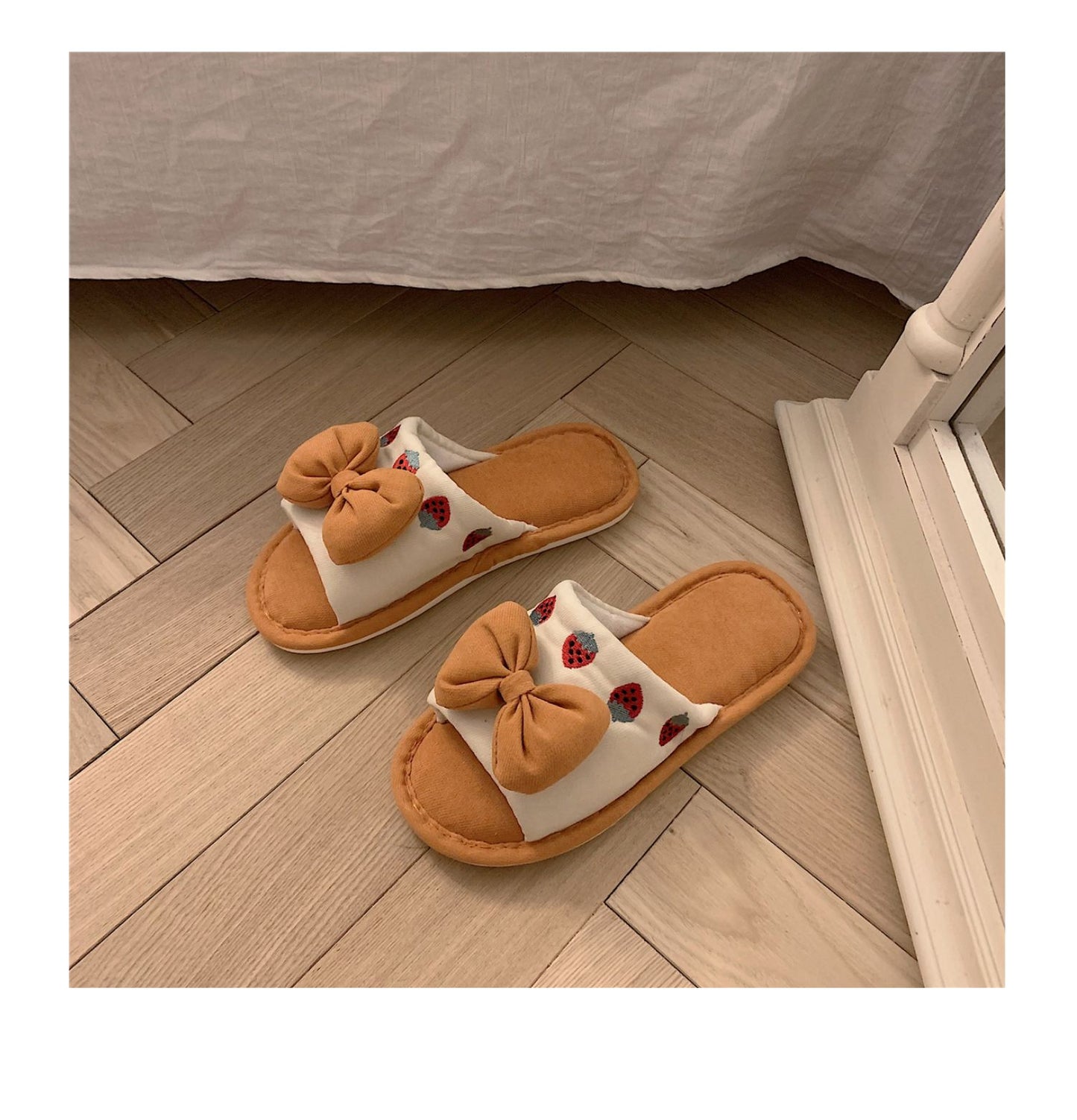 Fluffy Bow Cotton Slippers Susan