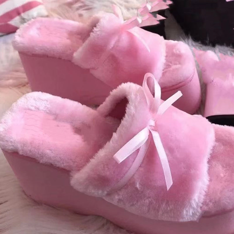 Pink Fluffy Sandals Ribbon Lace - Heartzcore Heartzcore
