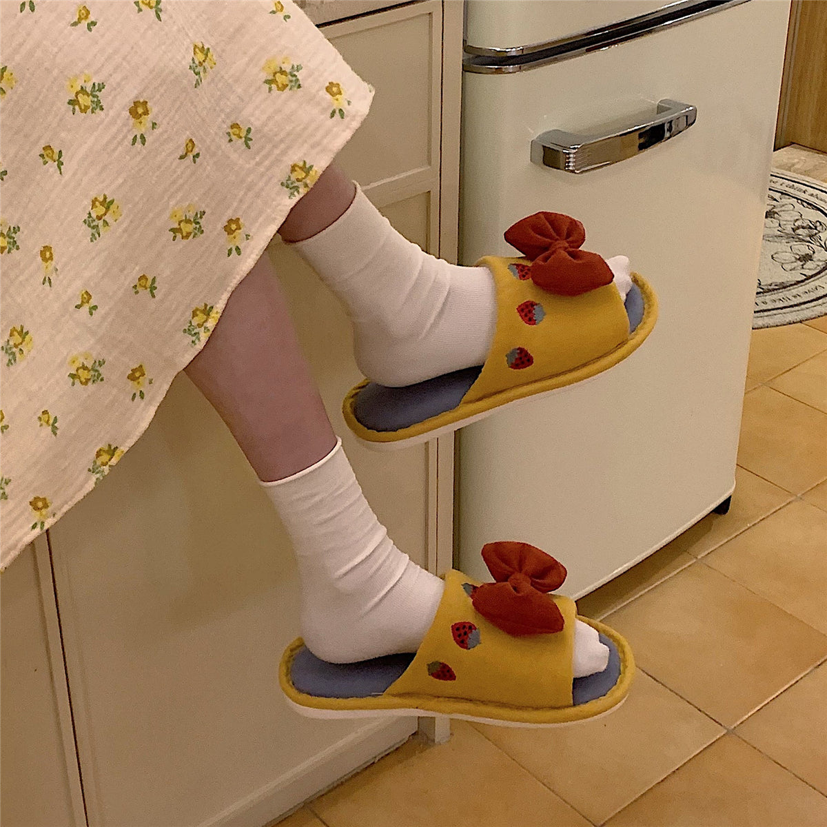 Fluffy Bow Cotton Slippers Susan