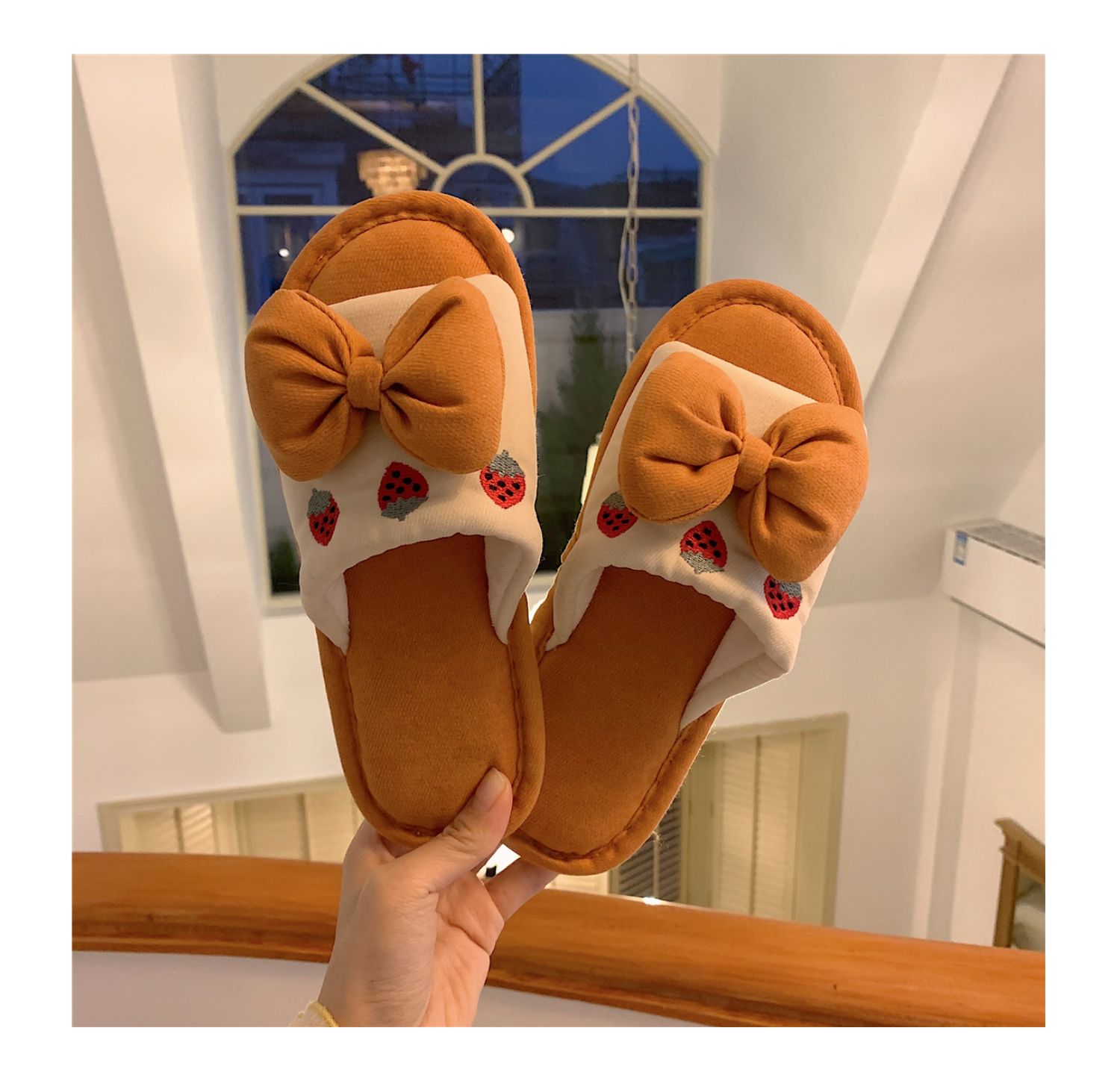 Fluffy Bow Cotton Slippers Susan