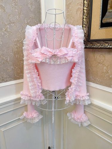 Pink Sweater Cardigan With Bow Short Sling Suit MK18732 Susan