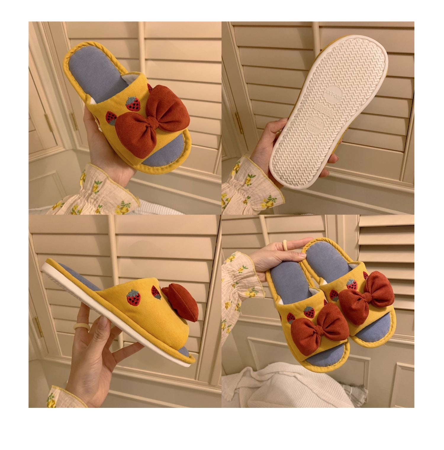 Fluffy Bow Cotton Slippers Susan