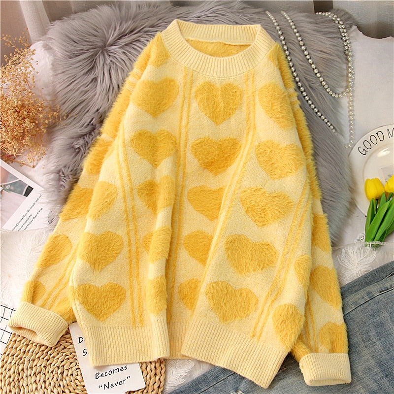 heart print oversized sweater - Cupcake MK Kawaii Store