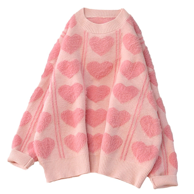 heart print oversized sweater - Cupcake MK Kawaii Store