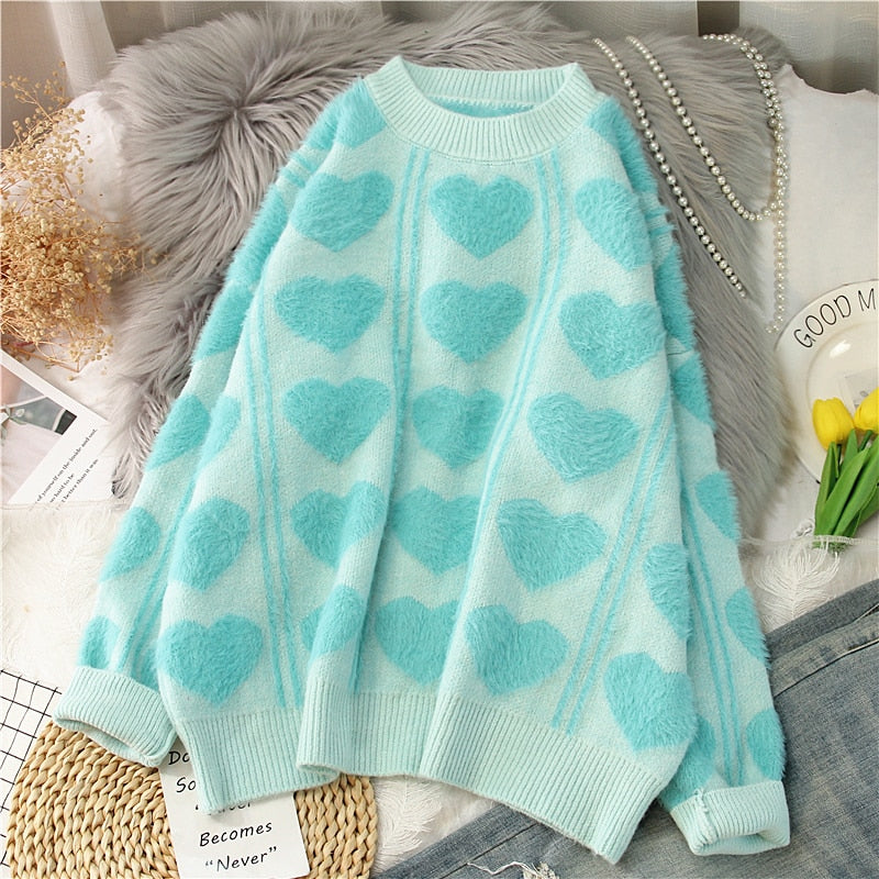 heart print oversized sweater - Cupcake MK Kawaii Store