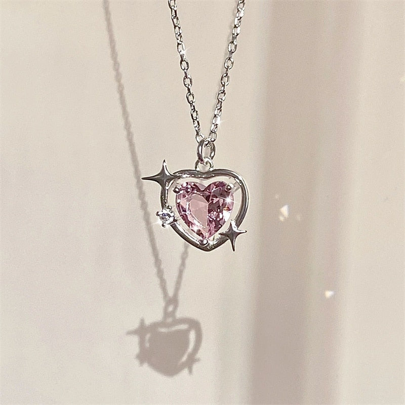 Pink Heart Sparkle Necklace - Cupcake Cupcake