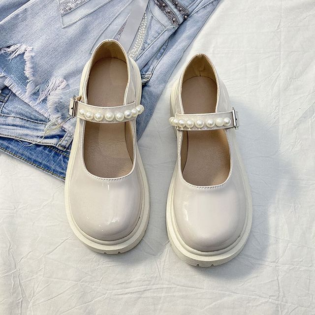 Faux Pearl Strap Mary Jane Shoes cc15 MK Kawaii Store