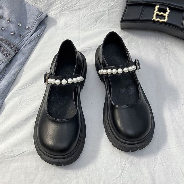 Faux Pearl Strap Mary Jane Shoes cc15 MK Kawaii Store