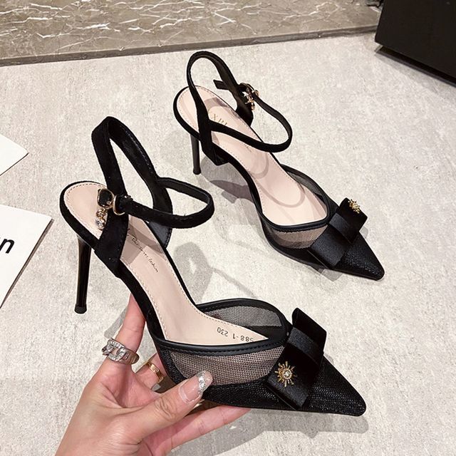 Pointy-Toe Stiletto Heel Sandals / Slide Sandals cc33 MK Kawaii Store