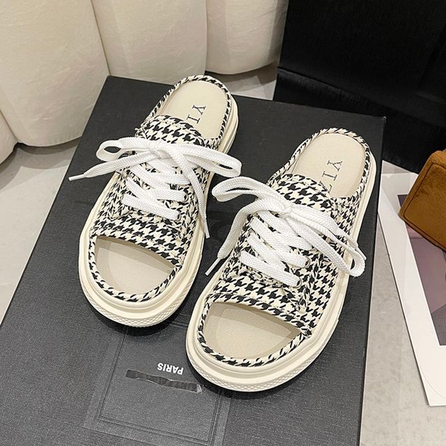 Lace-Up Platform Slide Sandals cc14 MK Kawaii Store