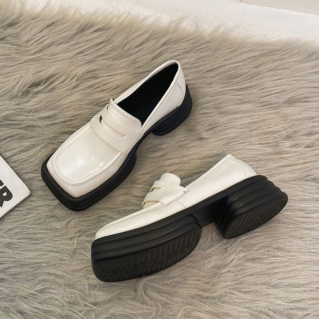 Square-Toe Platform Block Heel Loafers cc35 MK Kawaii Store