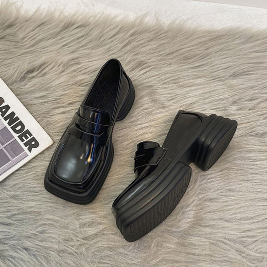 Square-Toe Platform Block Heel Loafers cc35 MK Kawaii Store