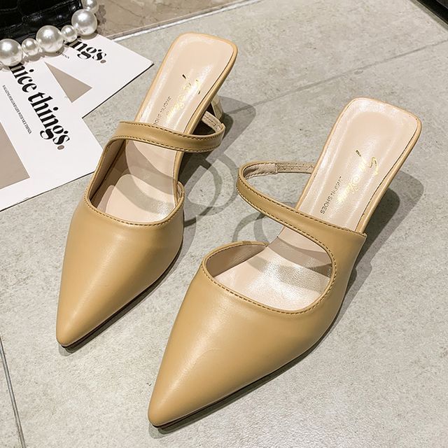 Pointy-Toe Chunky Heel Mules cc36 MK Kawaii Store