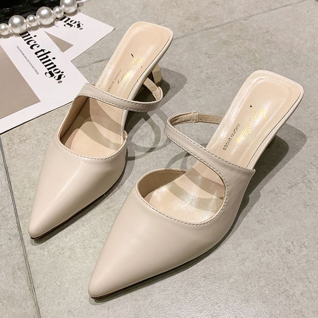 Pointy-Toe Chunky Heel Mules cc36 MK Kawaii Store