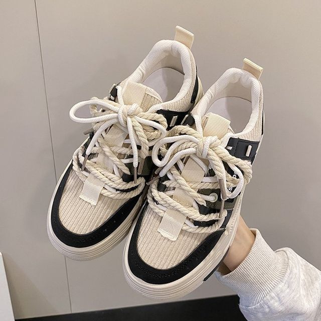 Corduroy Panel Platform Sneakers BL16 MK Kawaii Store