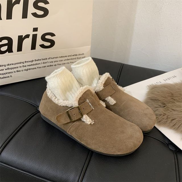 Buckled Faux Suede Fleece Slip Ons BH29 MK Kawaii Store