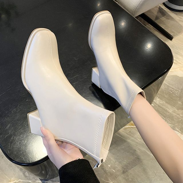 Plain Chunky Heel Short Boots cc23 MK Kawaii Store