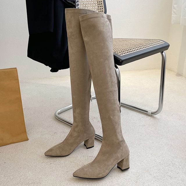 Pointy-Toe Plain Chunky Heel Over-The-Knee Boots cc13 MK Kawaii Store