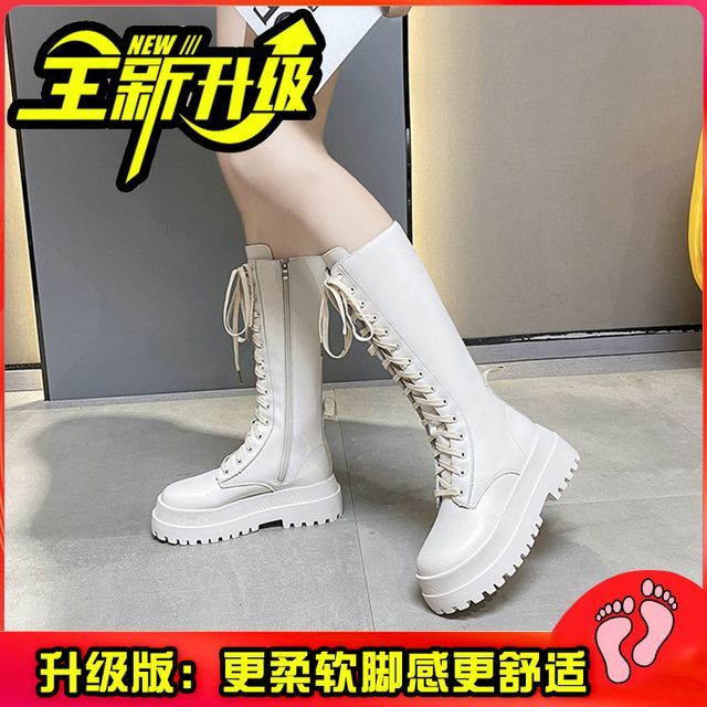 Plain Lace-Up Platform Tall Boots cc11 MK Kawaii Store