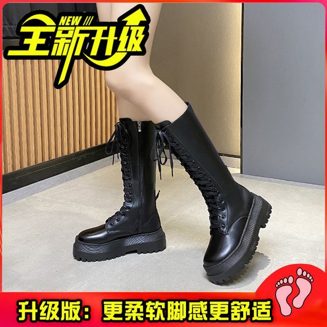 Plain Lace-Up Platform Tall Boots cc11 MK Kawaii Store