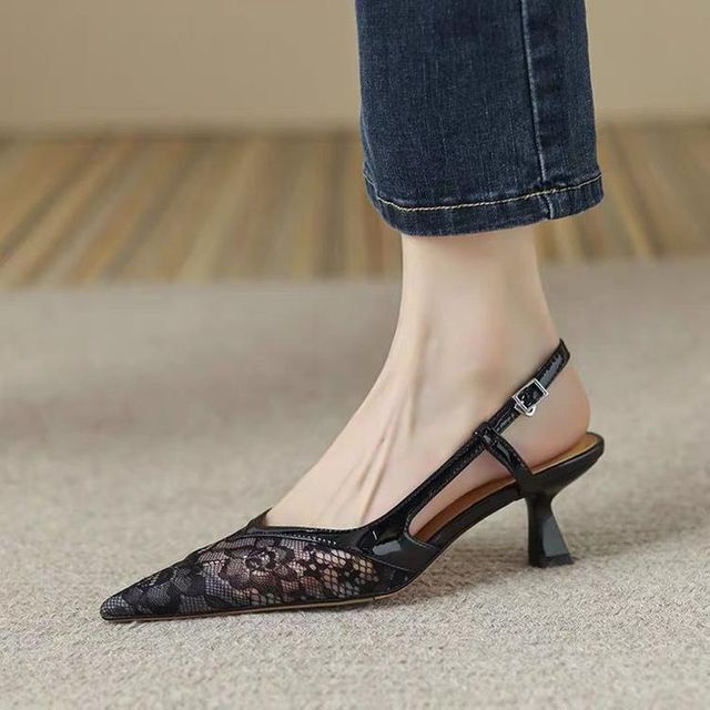 Mesh Kitten Heel Slingback Sandals BH27 MK Kawaii Store