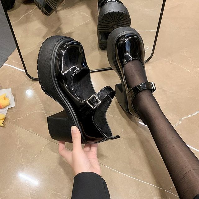 Plain Platform Chunky Heel Mary Jane Shoes BH17 MK Kawaii Store